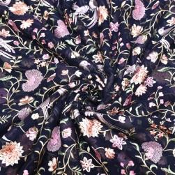 Buy Navy Blue Colour Georgette Multi Thread Embroidery Fabrics Online in Delhi