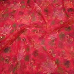 Buy Crayola Red Colour Organza Digital Print Fabrics Online in Delhi