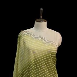 Buy Camo Green Colour Organza Digital Print Zari With Sequins Embroidery Dupatta Online in Delhi