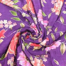 Buy Purpureus Colour Viscose Crepe Digital Print With Zari & Sequins Embroidery Fabrics Online in Delhi