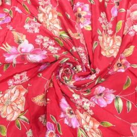 Buy Watermelon Colour Viscose Crepe Digital Print With Zari & Sequins Embroidery Fabrics Online in Delhi