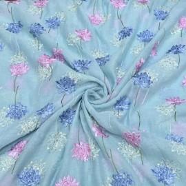 Buy Sky Blue Colour Chanderi Thread With Sequins Embroidery Fabrics Online in Delhi
