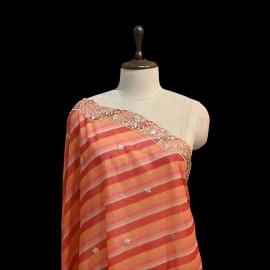 Buy Pastel Red Colour Organza Digital Print Zari With Sequins Embroidery Dupatta Online in Delhi