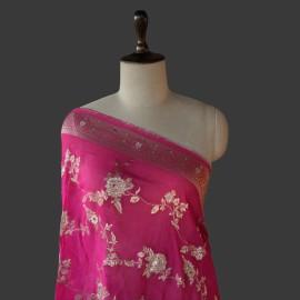 Buy Pink Colour Organza Zari Jaal Work With Mirror Swarovski Work Dupatta Online in Delhi