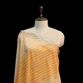 Buy Pale Orange Colour Organza Digital Print Zari With Sequins Embroidery Dupatta Online in Delhi