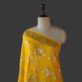 Buy Yellow Colour Organza Zari Jaal Work With Mirror Swarovski Work Dupatta Online in Delhi