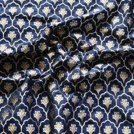 Buy Navy Blue Colour Silk Alfi Brocade Fabrics 44