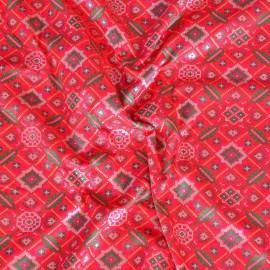 Buy Coral Red Colour Silk Patola Brocade Fabrics 44