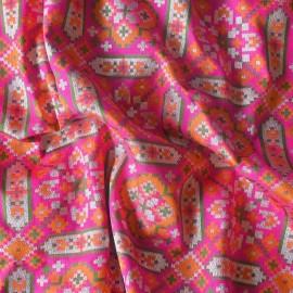 Buy Persian Rose Colour Silk Patola Brocade Fabrics 44