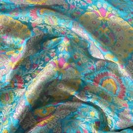 Buy Vivid Sky Blue Pure Satin Kimkhab Brocade Banarasi Fabrics 44