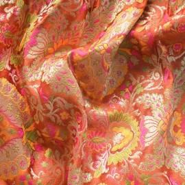 Buy Tomato Colour Pure Satin Kimkhab Brocade Banarasi Fabrics 44