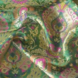 Buy Jungle Green Colour Pure Satin Kimkhab Brocade Banarasi Fabrics 44