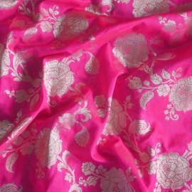 Buy Bright Pink Colour Silk Zari Jaal Banarasi Brocade Fabrics 44