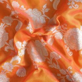Buy Pumpkin Colour Silk Zari Jaal Banarasi Brocade Fabrics 44