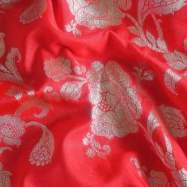 Buy Red Colour Silk Zari Jaal Banarasi Brocade Fabrics 44