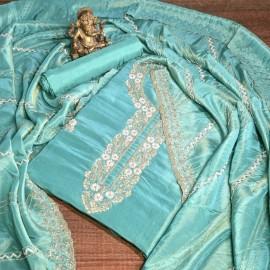 Buy Northern Lights Blue Colour Pure Shimmer Silk Unstitched Suits Set Online in Delhi