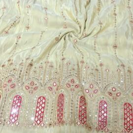 Buy Beige Colour Tishu Mirror With Zari & Sequins Embroidery Fabrics Online in Delhi