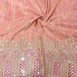 Buy Light Salmon Colour Tishu Mirror With Zari & Sequins Embroidery Fabrics Online in Delhi