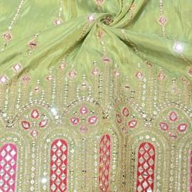 Buy Pista Green Colourtishu Mirror With Zari & Sequins Embroidery Fabrics Online in Delhi