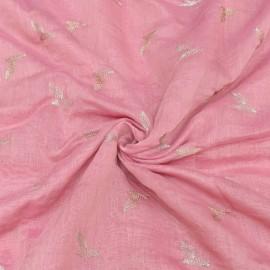 Buy Rose Pink Colour 40gm Silk Chanderi Zari Embroidery Fabrics Online in Delhi
