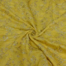Buy Yellow Colour 40gm Silk Chanderi Zari With Sequins Embroidery Fabrics Online in Delhi