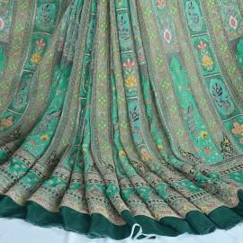 Buy Dark Green Colour Viscose Crepe Digital Print With Zari & Sequins Embroidery Fabrics Online in Delhi
