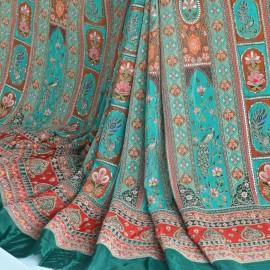 Buy Deep Jungle Green Colour Viscose Crepe Digital Print With Zari & Sequins Embroidery Fabrics  Online in Delhi