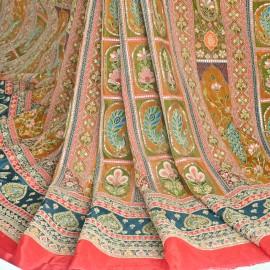 Buy Persian Red Colour Viscose Crepe Digital Print With Zari & Sequins Embroidery Fabrics Online in Delhi