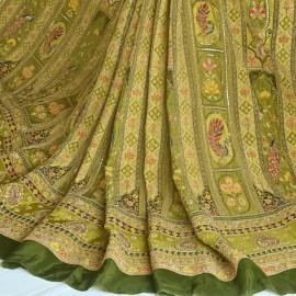Buy Reseda Green Colour Viscose Crepe Digital Print With Zari & Sequins Embroidery Fabrics Online in Delhi