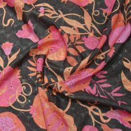 Buy Black Colour Linen Digital Print Cutwork Embroidery Fabrics  Online in Delhi