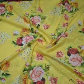 Buy Yellow Colour Linen Digital Print Cutwork Embroidery Fabrics Online in Delhi