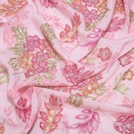 Buy Pink Colour Chinon Digital Print & Swarovski With Sequins Embroidery Fabrics Online in Delhi