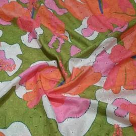 Buy Terra Cotta Colour Linen Digital Print Cutwork Embroidery Fabrics Online in Delhi