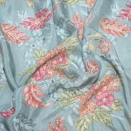 Buy Gull Grey Chinon Digital Print & Swarovski With Sequins Embroidery Fabrics Online in Delhi