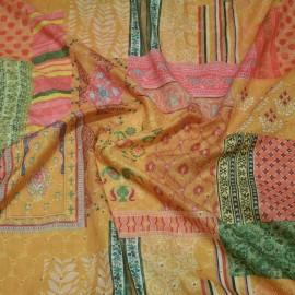 Buy Camel Colour Linen Digital Print Cutwork Embroidery Fabrics Online in Delhi