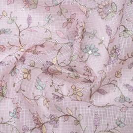 Buy Pastel Pink Colour Kota Multi Thread With Sequins Embroidery Fabrics Online in Delhi