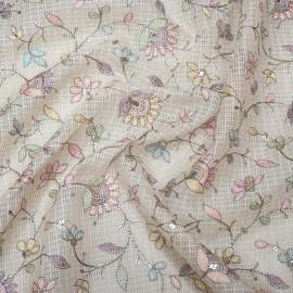 Buy Beige Colour Kota Multi Thread With Sequins Embroidery Fabrics Online in Delhi