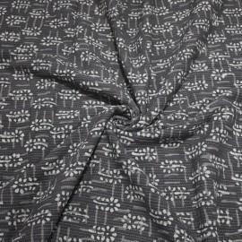 Buy Charcoal Grey Colour Geometric Dabu Hand Block Print With Dhagai Cotton Fabrics Online in Delhi