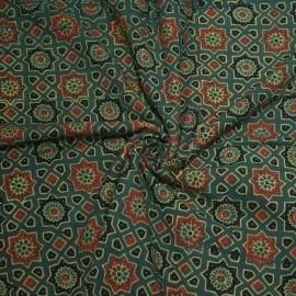 Buy Plantation Colour Geometric Ajrakh Hand Block Print Cotton Fabrics Online in Delhi