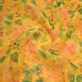 Buy Yellow Colour Organza Digital Print Fabrics Online in Delhi