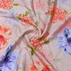 Buy Oyster Pink Colour Modal Satin Flower Digital Print Fabrics Online in Delhi