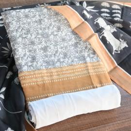 Buy Beige Colour Cotton Brown Sugar Border Printed Suits Set Online in Delhi