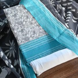 Buy Beige Colour Cotton Blue Border Printed Suits Set Online in Delhi