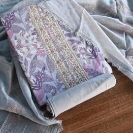 Buy Periwinkle Grey Printed Cotton Linen Suits Set   Online in Delhi