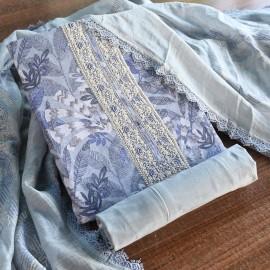Buy Light Steel Blue Colour Printed Cotton Linen Suits Set Online in Delhi