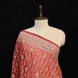 Buy Red Colour Organza Zari With Sequins Embroidery Dupatta Online in Delhi