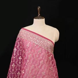 Buy Burnt Pink Organza Zari With Sequins Embroidery Dupatta Online in Delhi