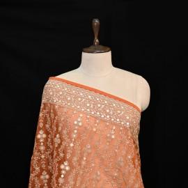 Buy Orange Organza Zari With Sequins Embroidery Dupatta Online in Delhi