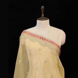Buy Light Lemon Colour Organza Zari Embroidery Beautiful Lace Dupatta Online in Delhi