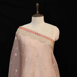 Buy Brandy Rose Colour Organza Zari Embroidery Beautiful Lace Dupatta Online in Delhi